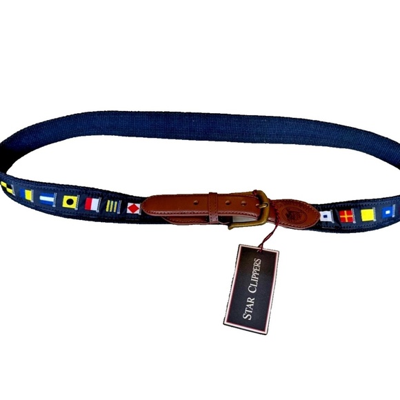 STAR CLIPPERS Men's Signal Flags Navy Tape w/Flags Belt; Size 42 (NWT) - Picture 1 of 7